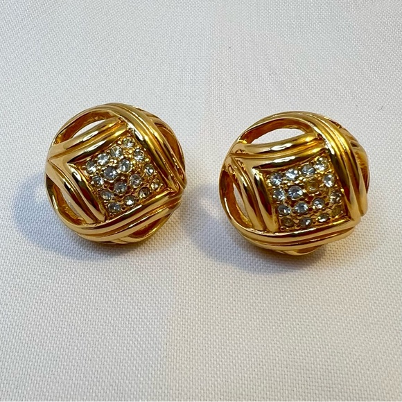 Auth Christian DIOR Pierced Earrings • Globe Diamantés Pierced GP Authentic - Picture 5 of 15